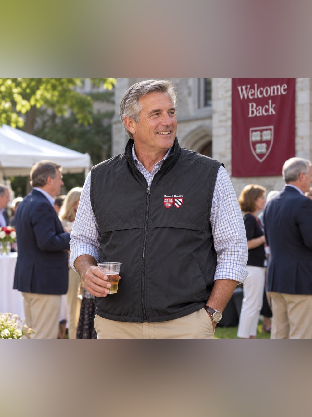 Reversible Harvard Radcliffe Fleece/Nylon Zip-Front Vest